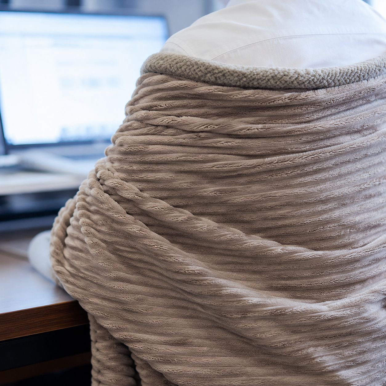 Portable nap blanket enhancing workplace comfort