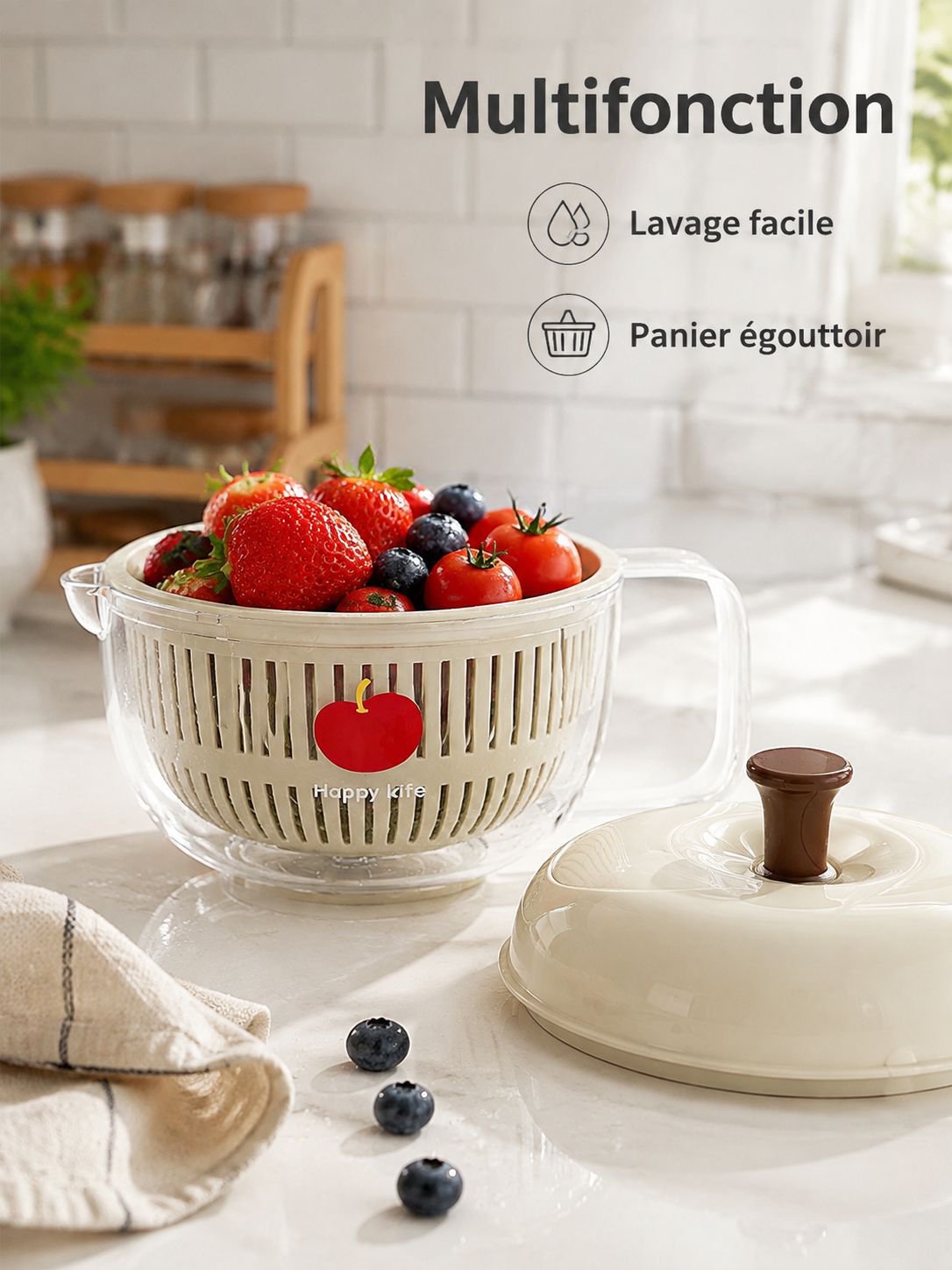 Déshydrateur de fruits et légumes multifonction à manivelle