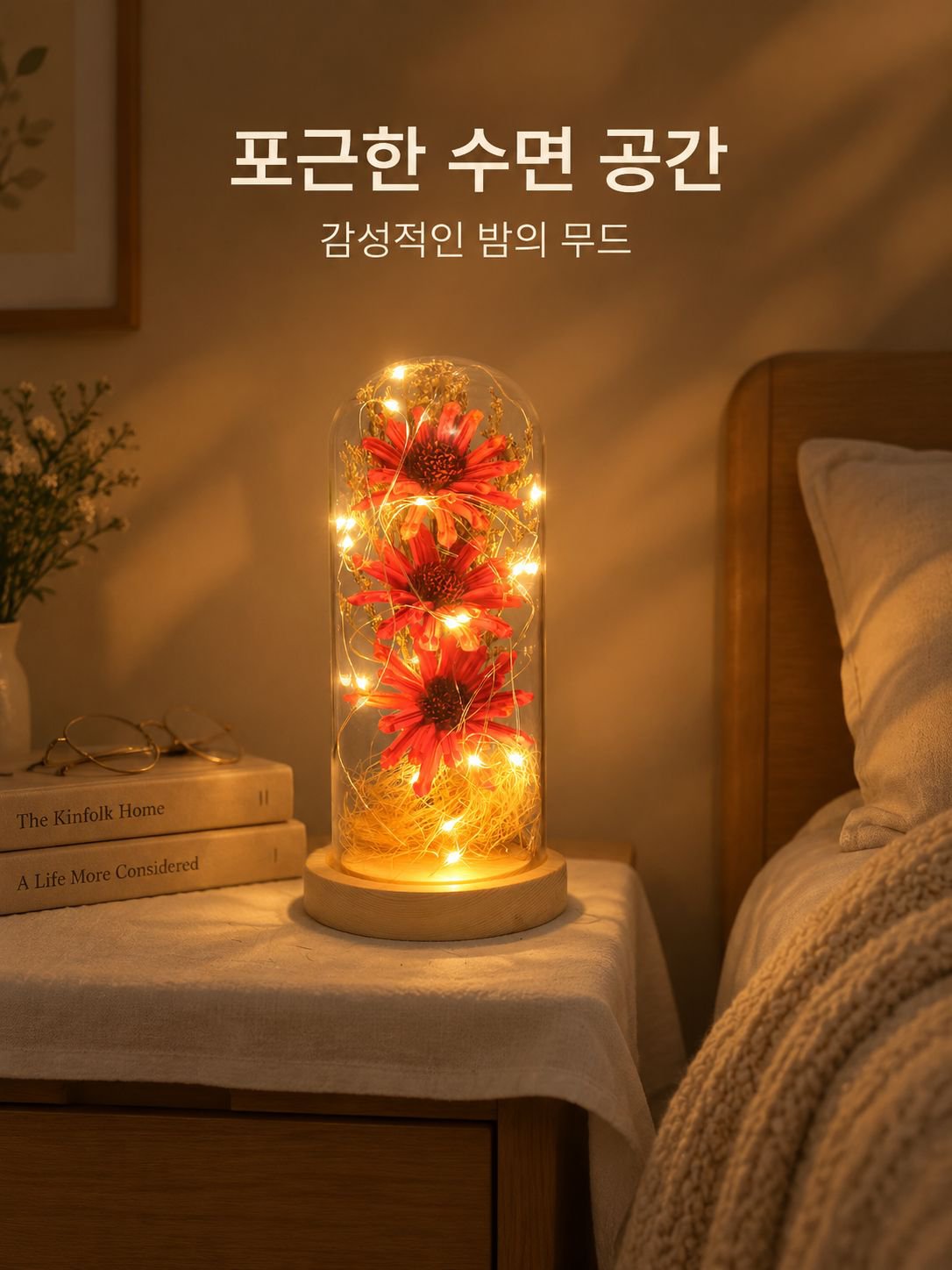 해바라기 영구 부케 드라이플라워 유리 갓 무드등