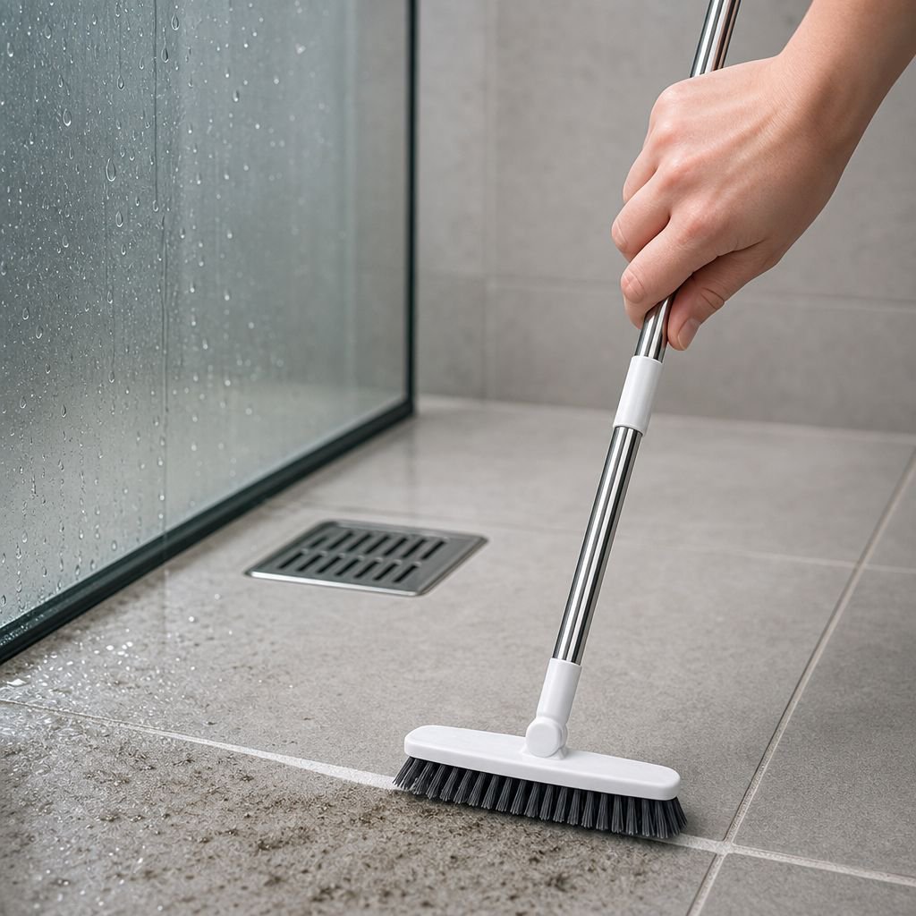 Versatile brush for bathroom tile and grout maintenance