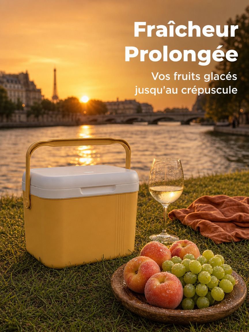 Glacière pour aliments et boissons sur une plage pendant un séjour en plein air