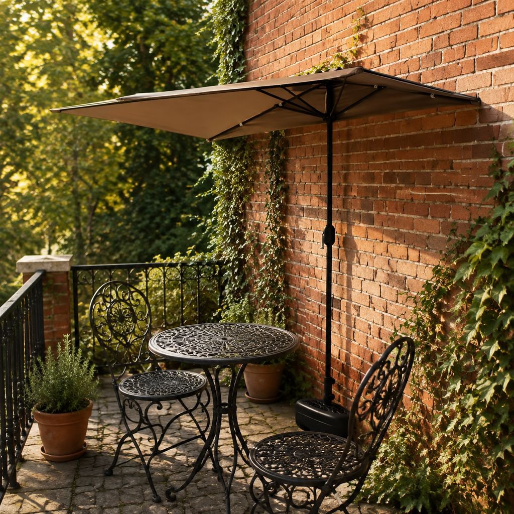 Outdoor Wall-mounted Half Umbrella Lift Parasol for Cafe Convenience Store Balcony