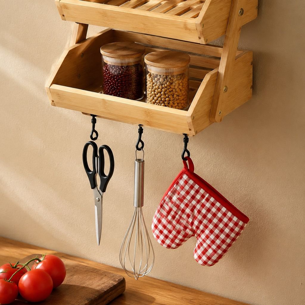 Wall mounted organizer for kitchen utensils