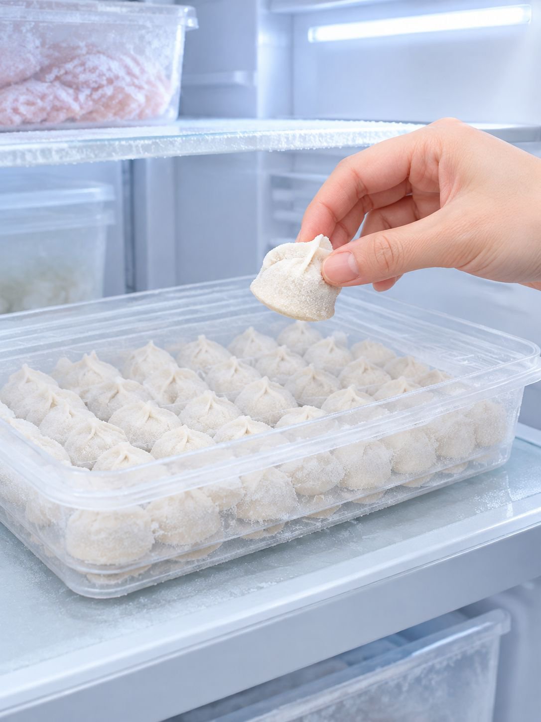 冷凍庫内のスペースを節約できる餃子保存ケース