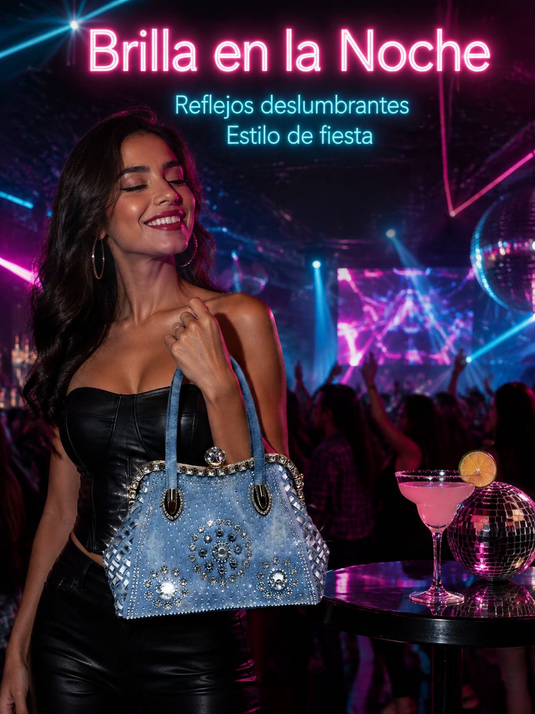 Bolso vaquero vintage con strass de alta gama, nuevo diseño, para hombro