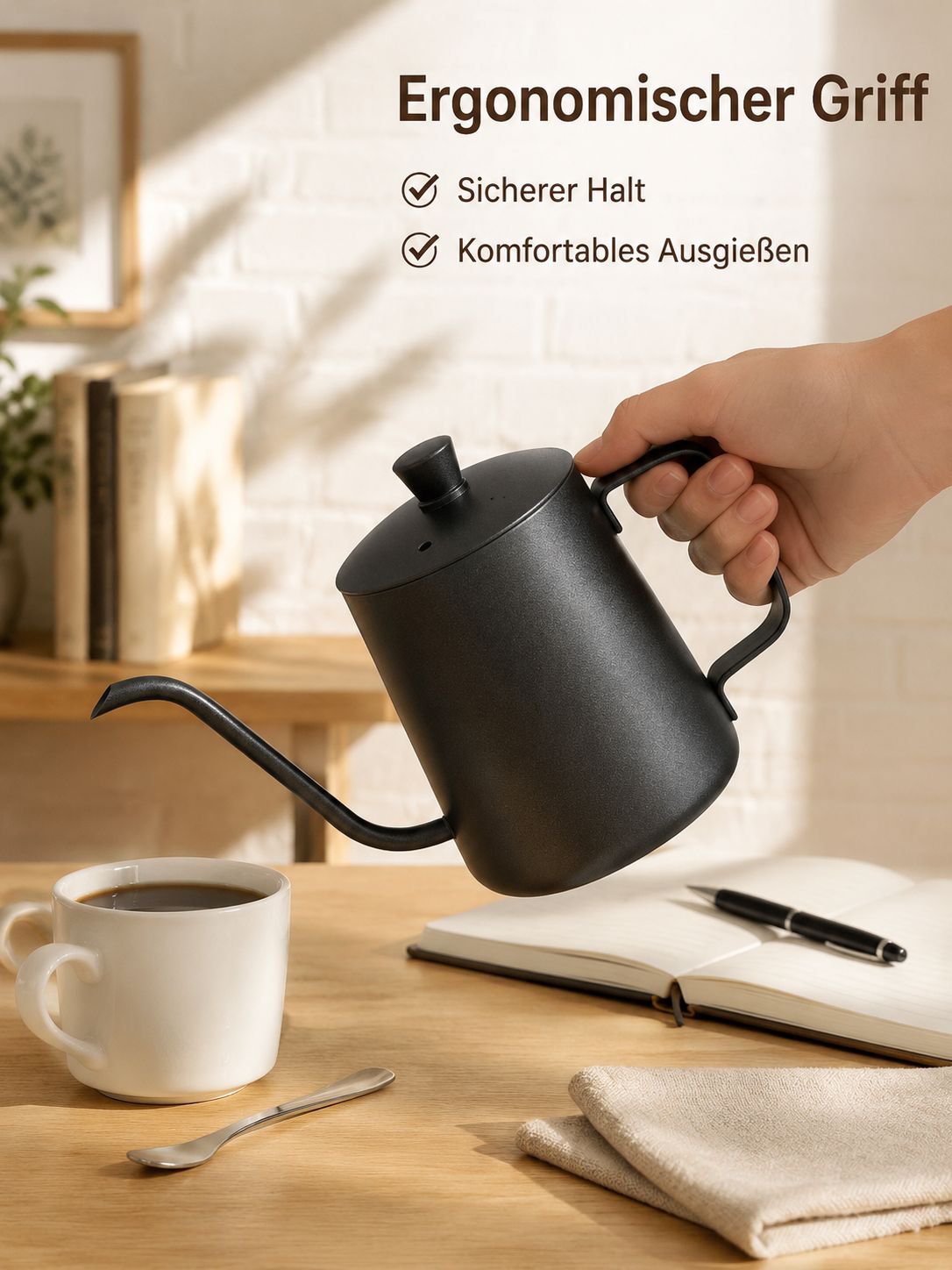 Tragbare Handfilter-Kaffeekanne aus Edelstahl mit langem Ausguss für den Hausgebrauch