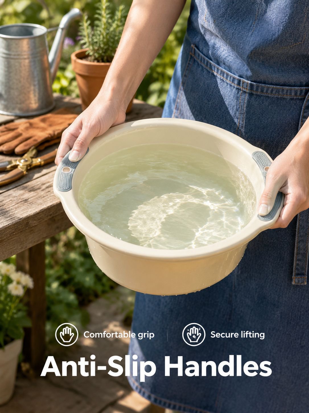 Home basin with handles for carrying laundry and cleaning supplies
