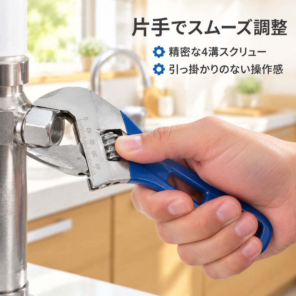 大口径ショートハンドル調整式レンチ