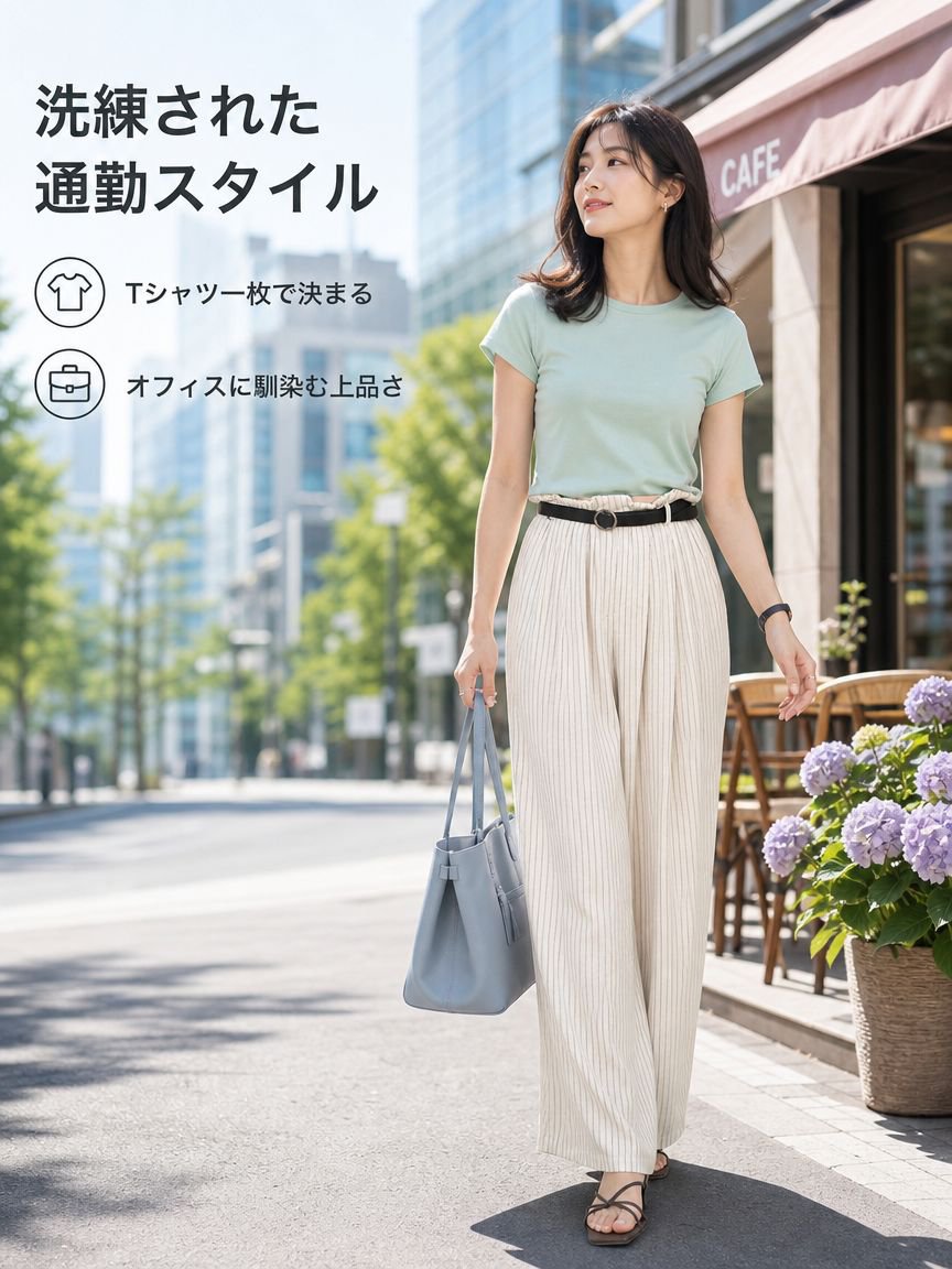 ウエストゴムストレートワイドパンツ レディース ロング丈