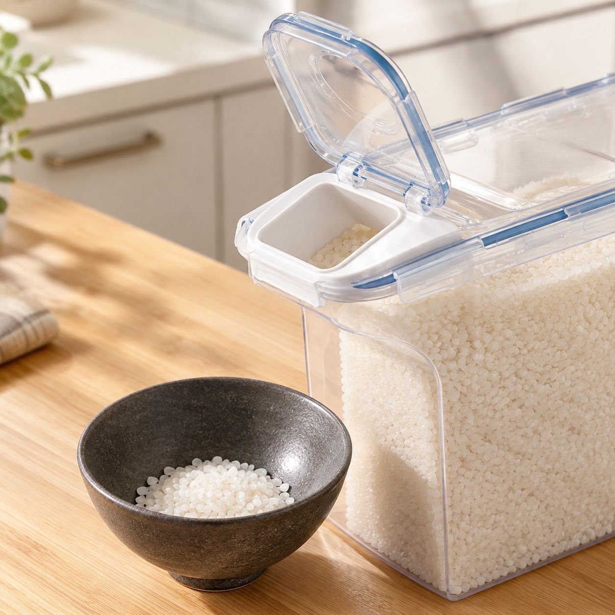冷蔵庫でキムチを保管する透明プラスチック容器