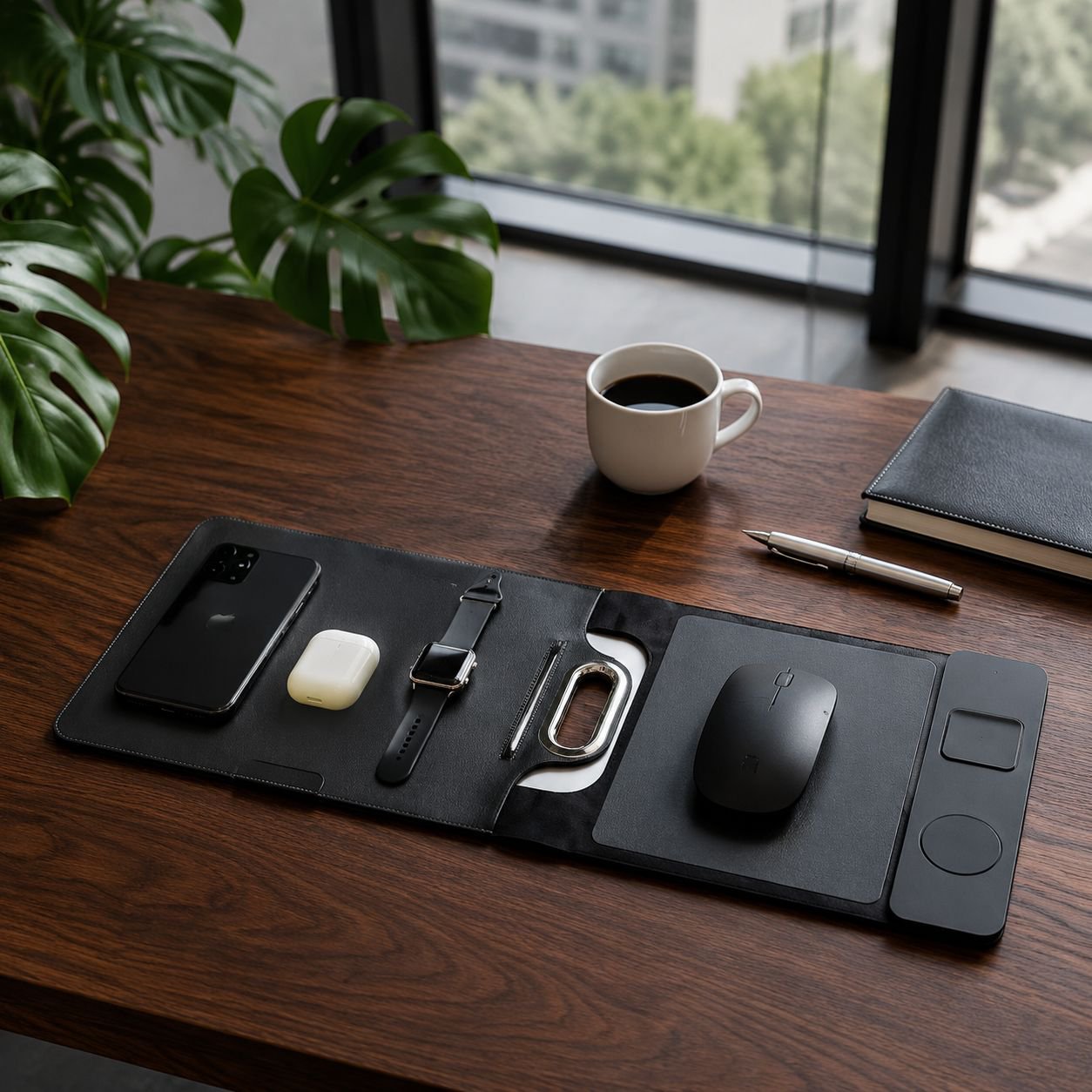 Cargador inalámbrico magnético para teléfonos  auriculares, relojes  mousepad de cuero