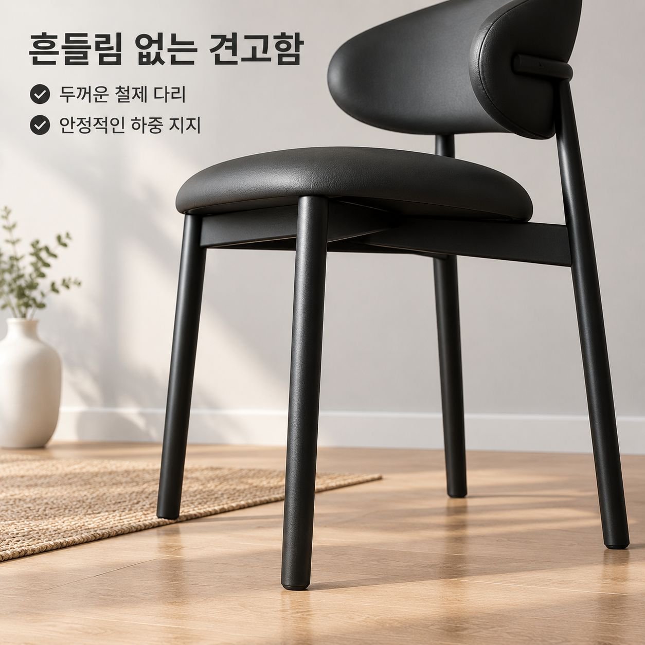 등받이가 있는 모던하고 미니멀한 가죽 의자