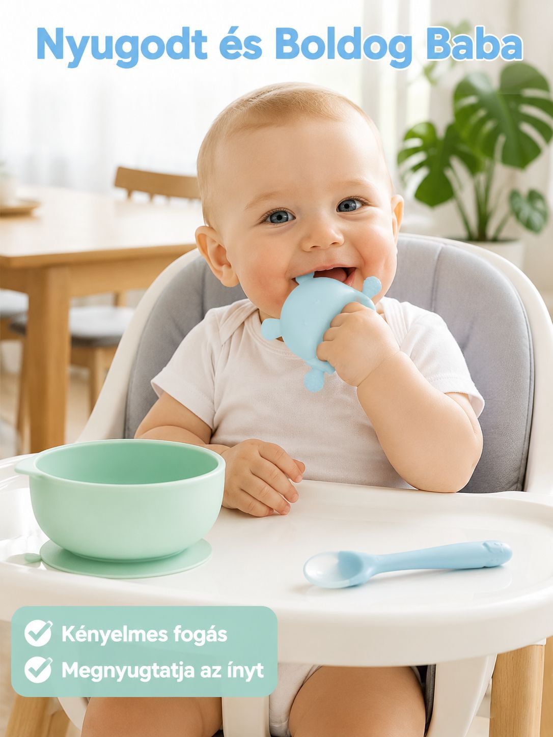 Baba kézben tartható nyuszis rágóka, csecsemőknek kézszopás elleni fogzási rágóbot