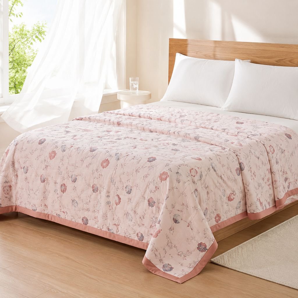 Washable two-layer gauze comforter on a modern bed