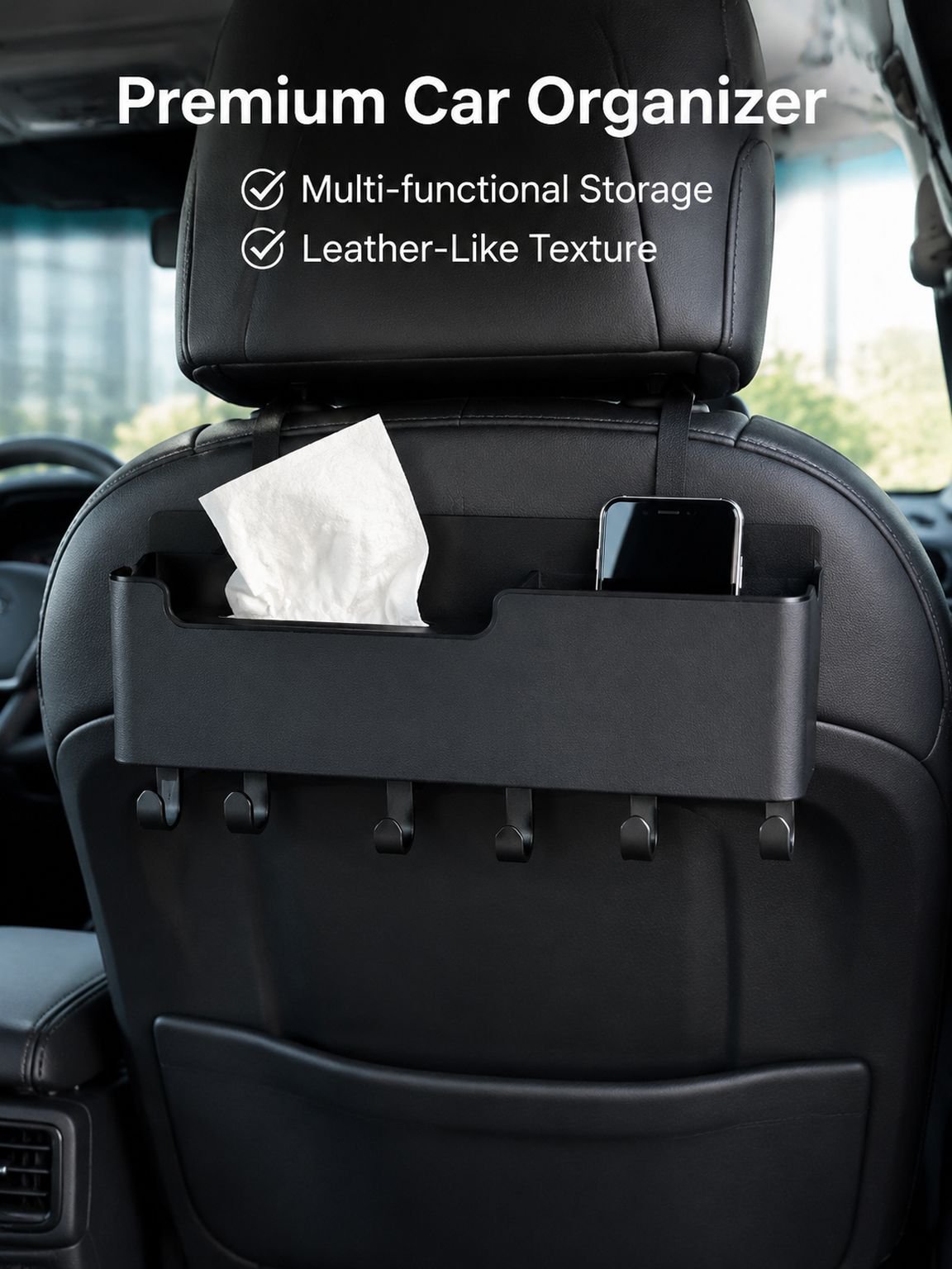 Car tissue box with hooks