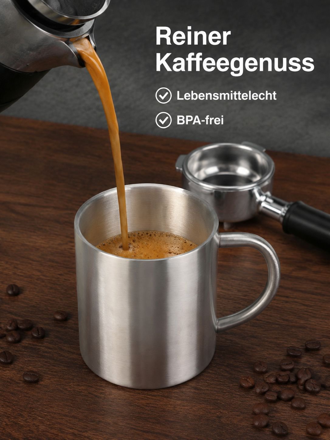 Thermobecher aus 304-Edelstahl mit Doppelwand und hitzebeständigem Griff