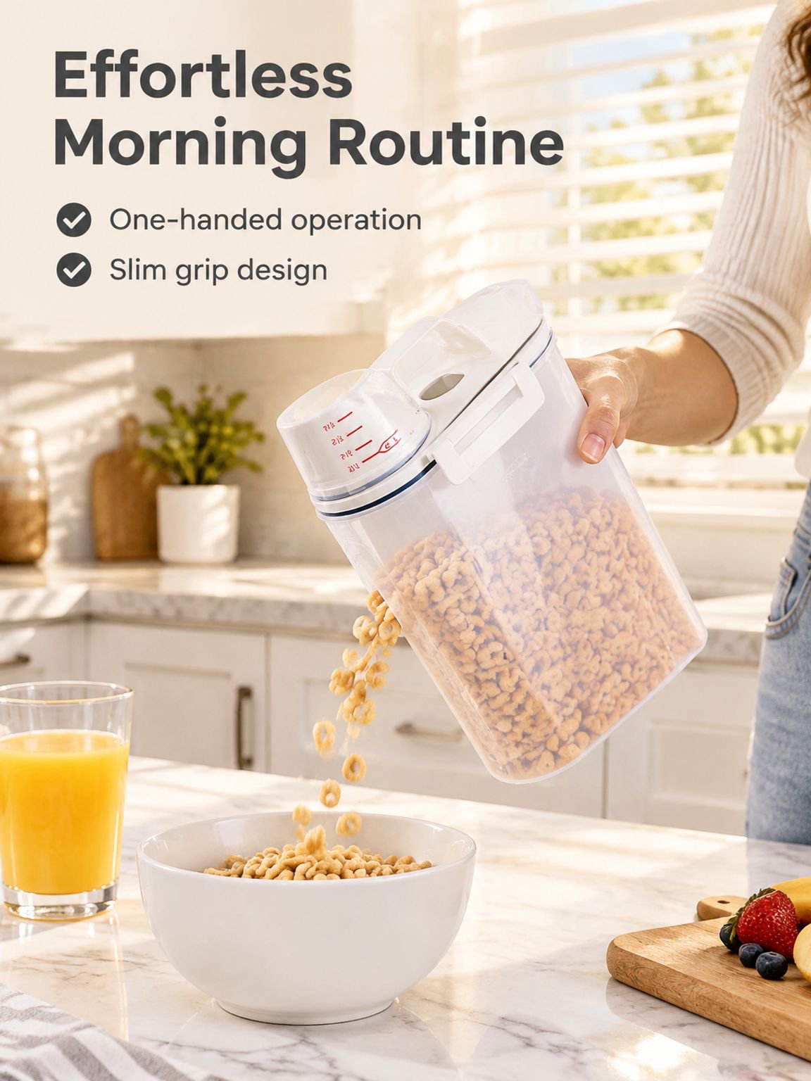 Large airtight cereal storage container for pantry organization