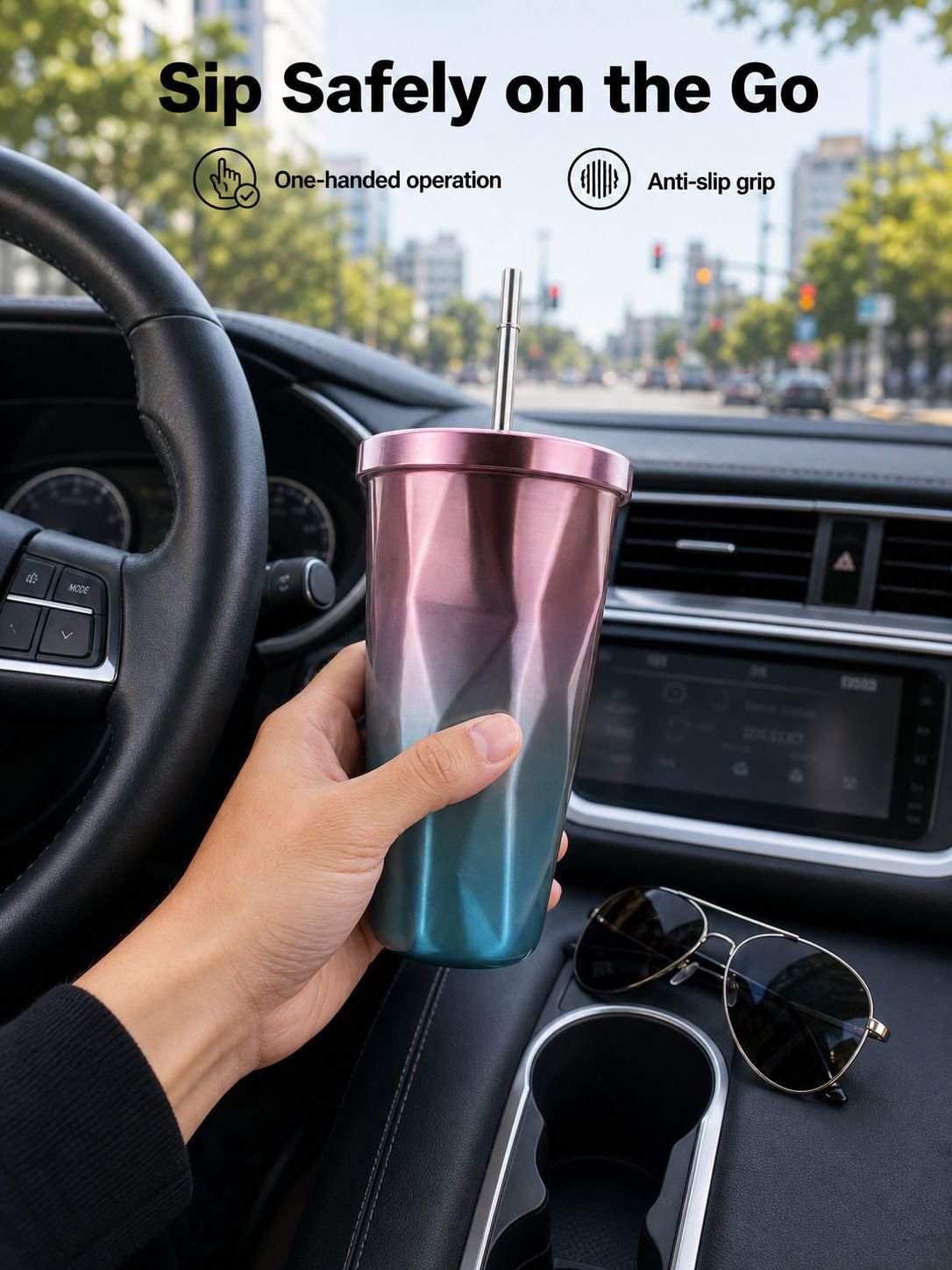 Double wall stainless steel Starbucks cup side angle