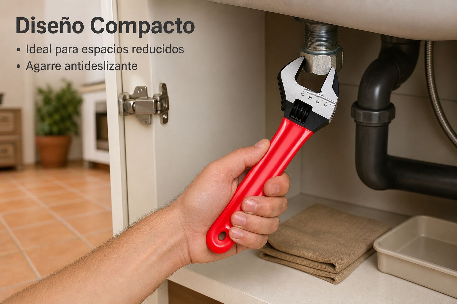 Llave ajustable de boca grande de acero completo con mango corto