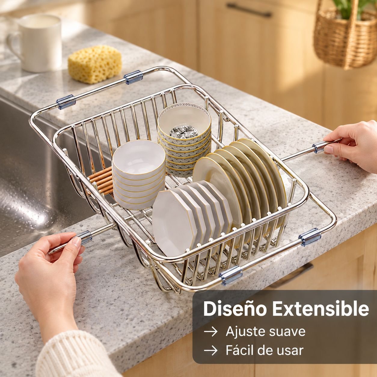 Escurridor de Platos Extensible de Acero Inoxidable para Fregadero