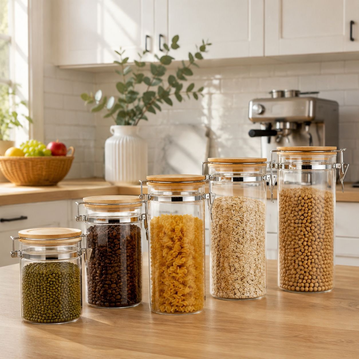 Large Transparent Glass Jar for Tea and Grains Storage