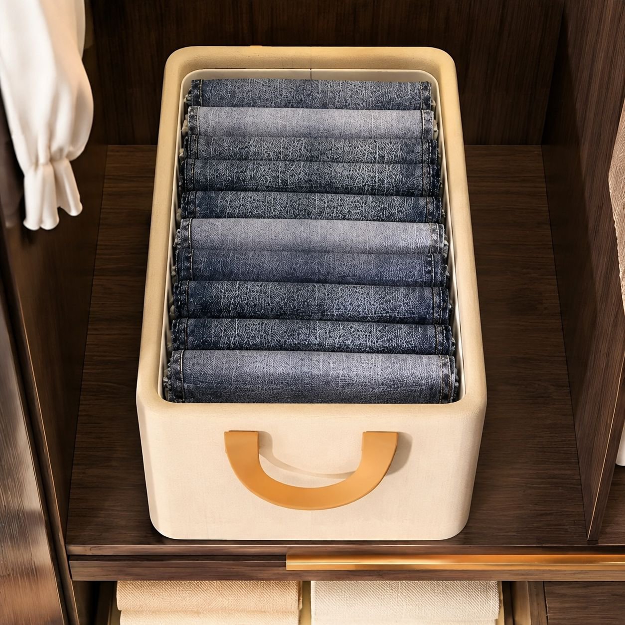 Foldable storage bin for clothes organization