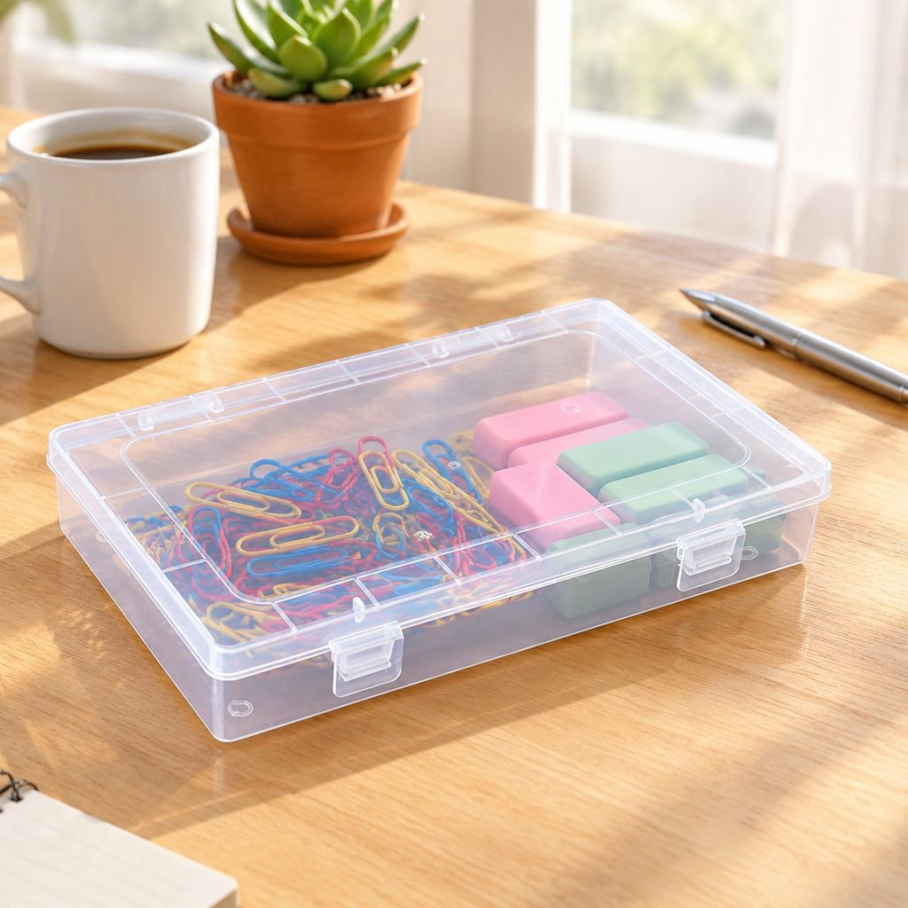 Caja de almacenamiento doméstica de plástico transparente