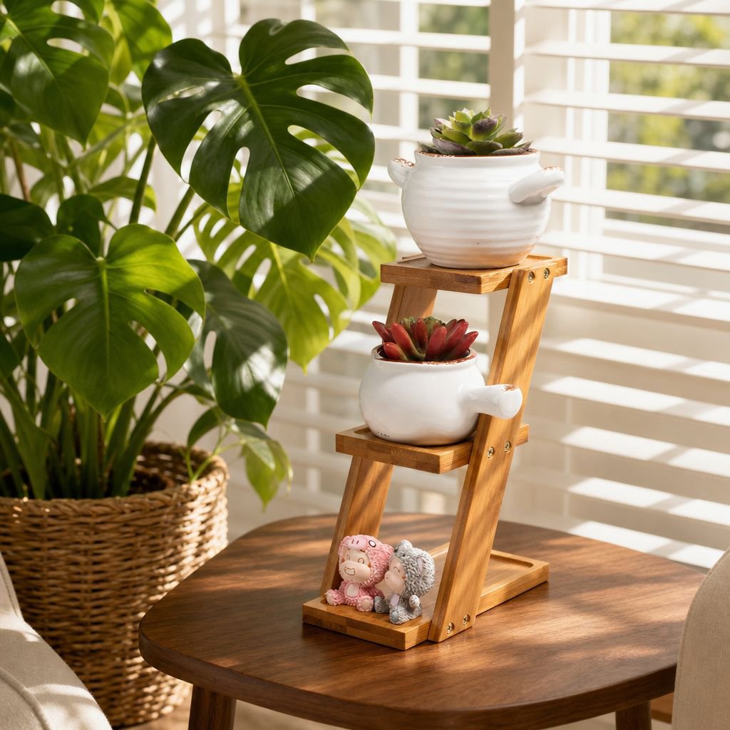 Mini bamboo rack with decorative flowers