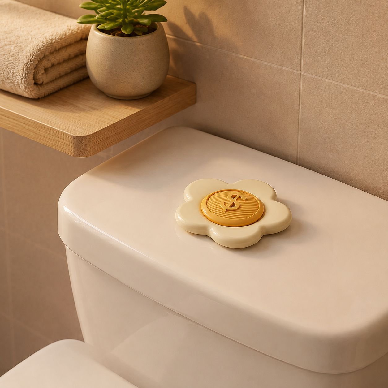 Close-up view of no-touch toilet flush button design