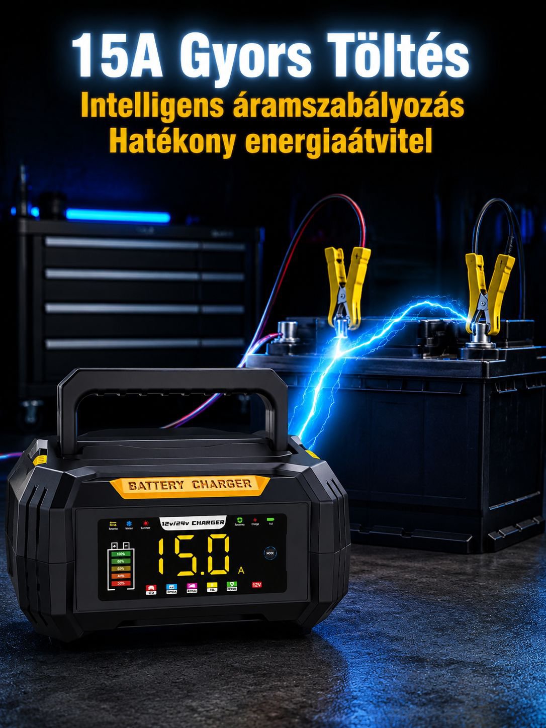 Hordozható, rejtett kábelű 12V-os töltő