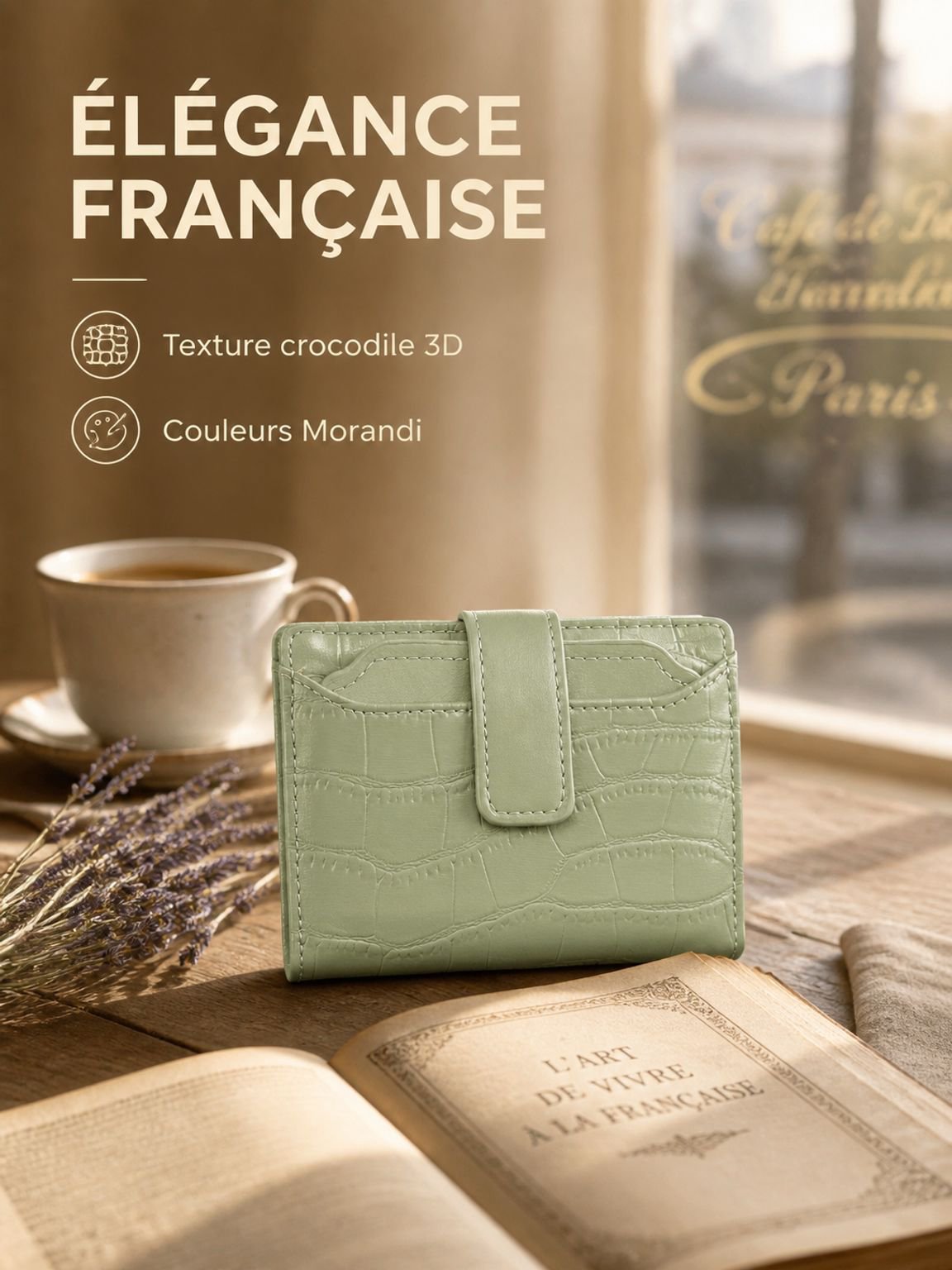 Portefeuille femme minimaliste à motif de crocodile