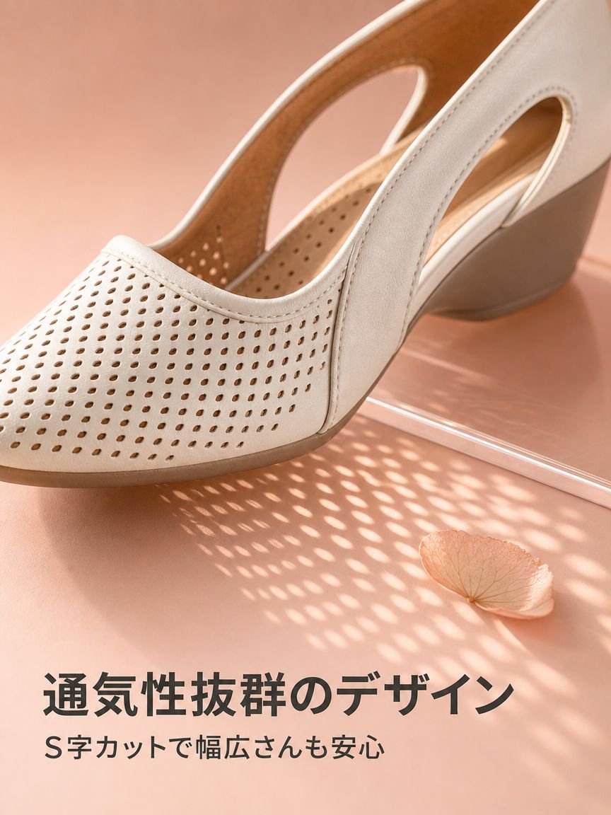 レディースウェッジソールパンチングパンプス