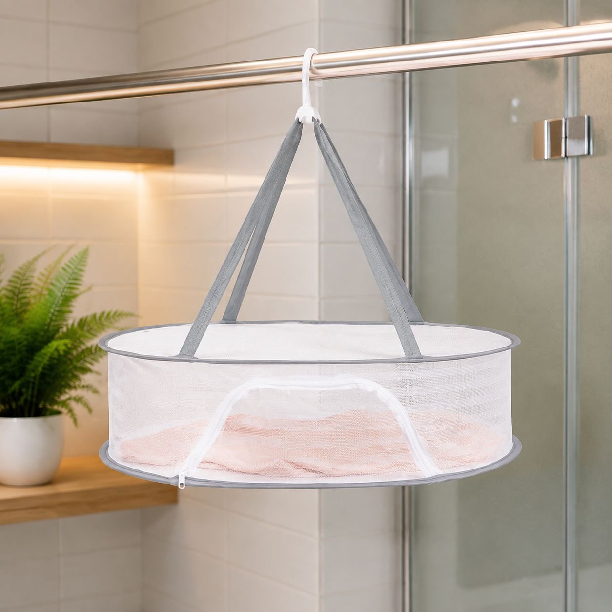 Windproof Laundry Drying Basket with Zipper in outdoor use