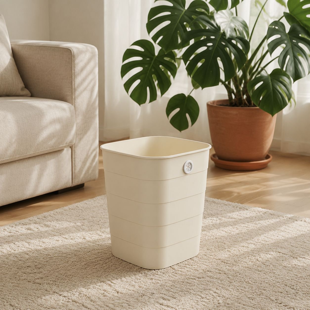 Spacious square garbage bin for household use