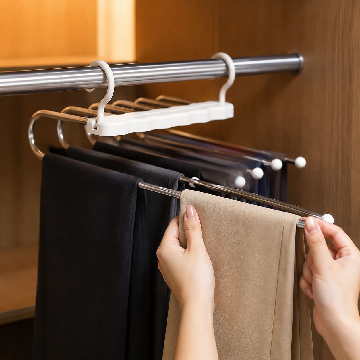 Foldable Pants Rack Multi-layer Non-slip Space-saving Closet Organizer
