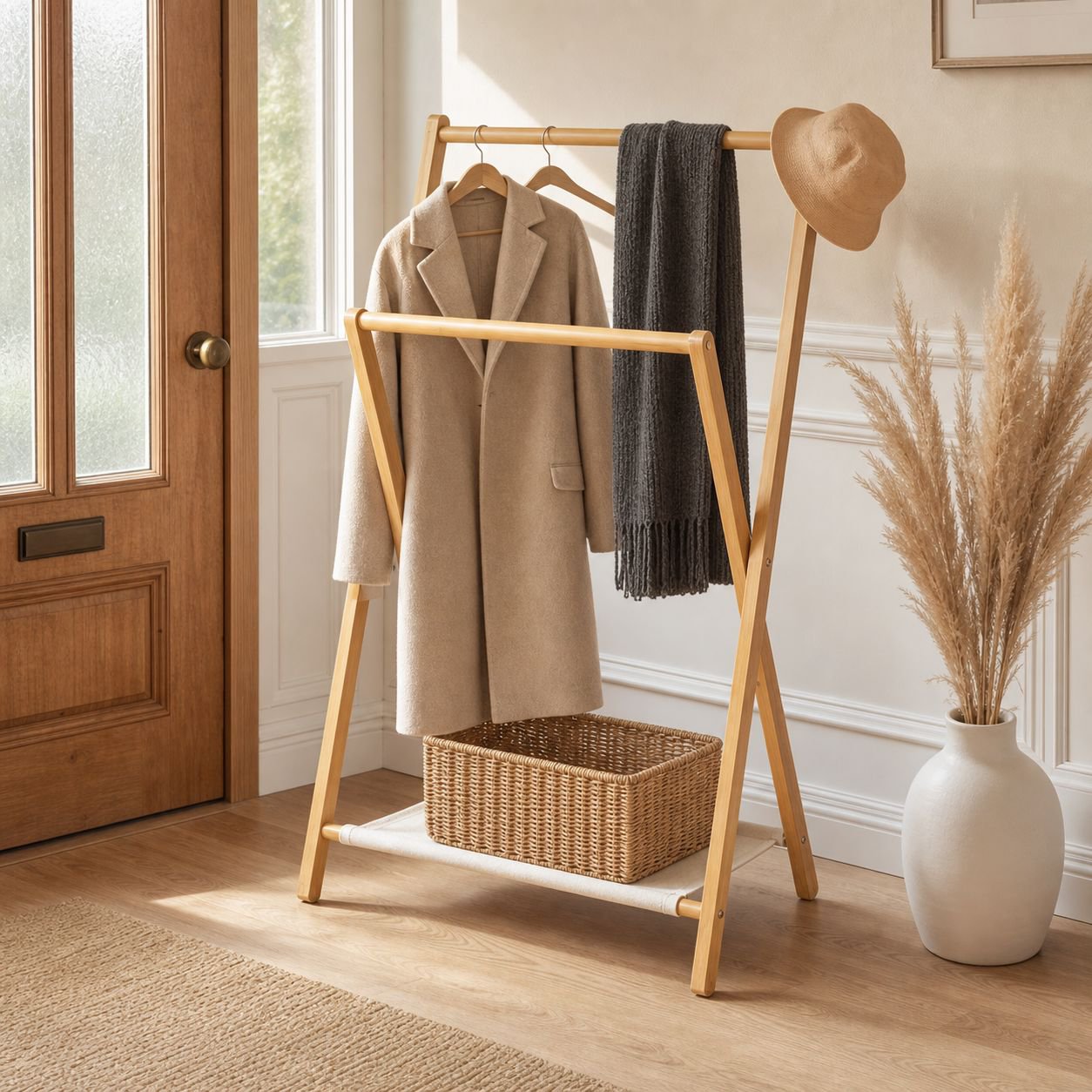 Bamboo Folding Coat Rack, Simple and Stylish, Natural Material, Easy Storage