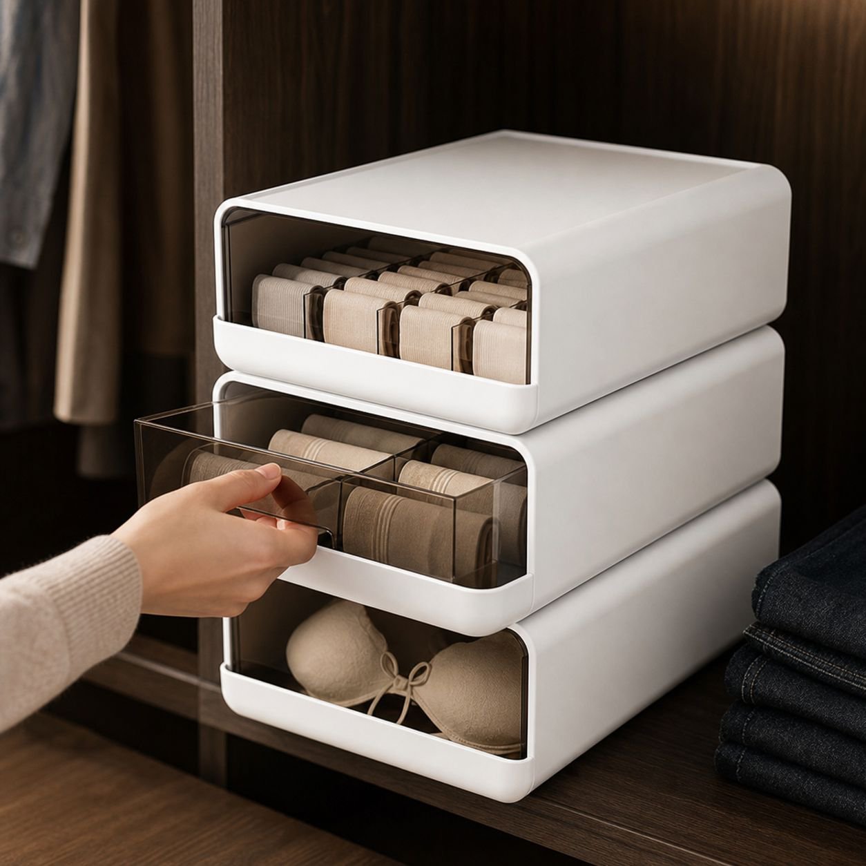 Large Capacity Dustproof Partitioned Drawer Household Underwear Socks Organizer