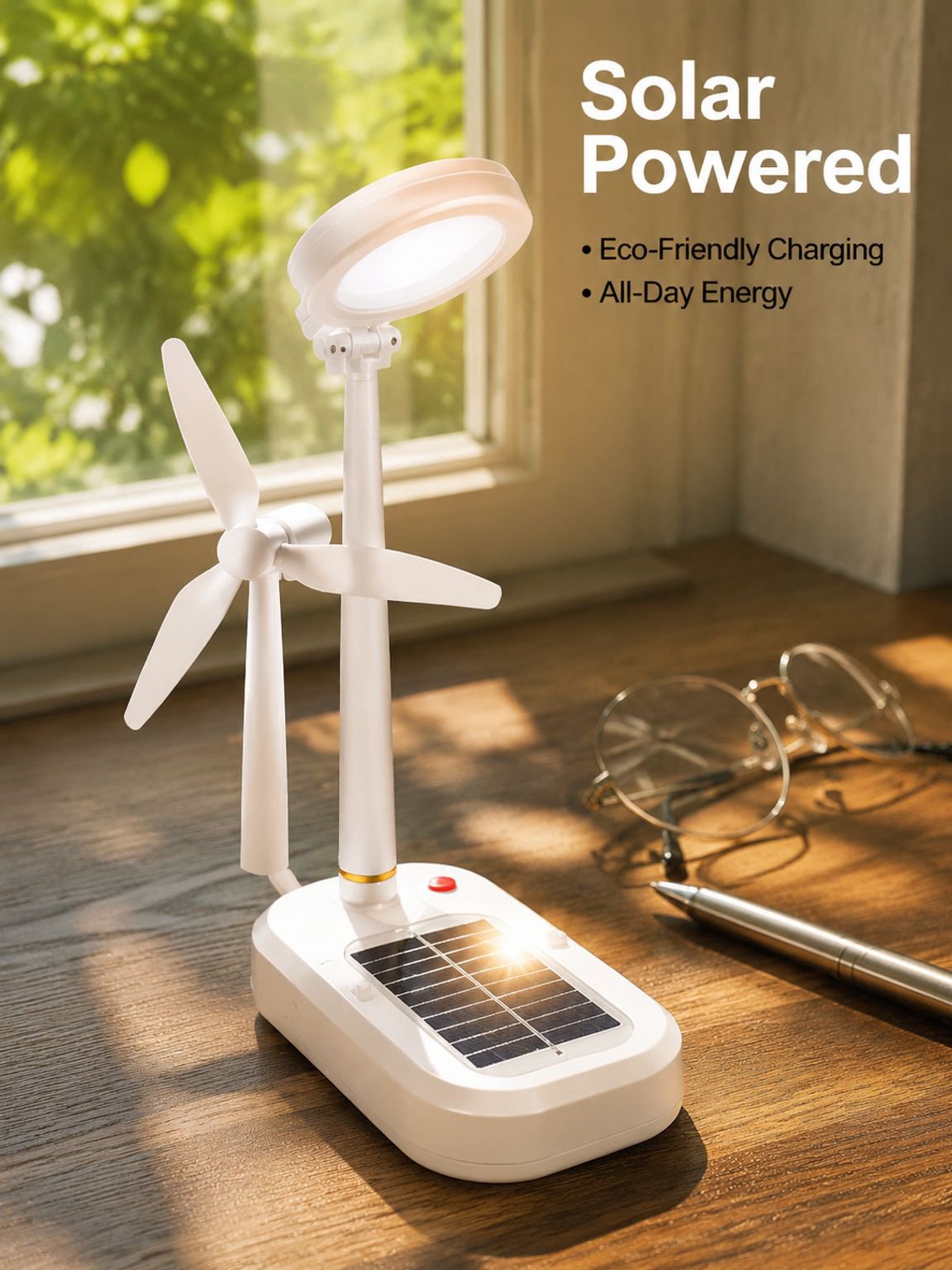 Solar Rechargeable Desk Lamp Study Fan