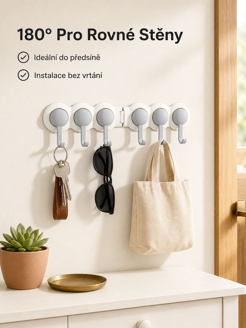 180° otočný krémový rohový věšák s řadou háčků