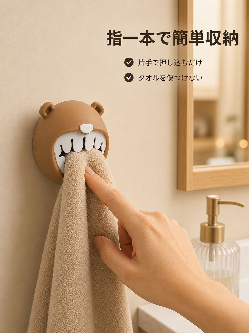 穴あけ不要のタオル掛け