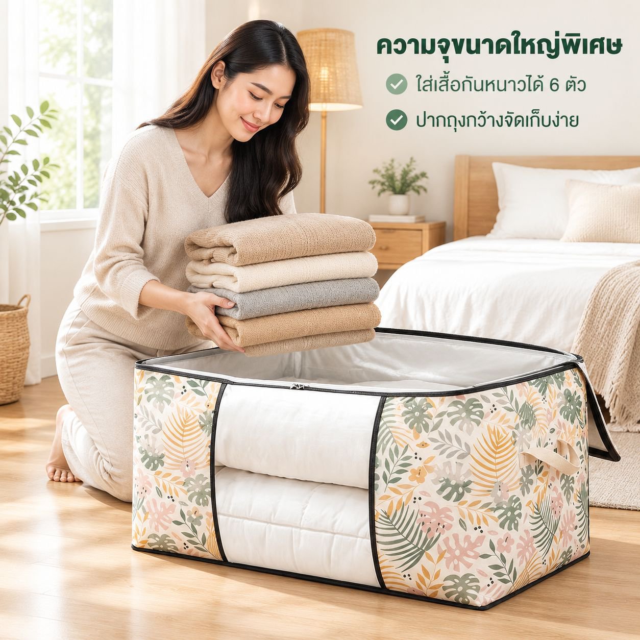 ถุงเก็บผ้านวมและเสื้อผ้าแบบหนา พร้อมช่องหน้าต่างใส