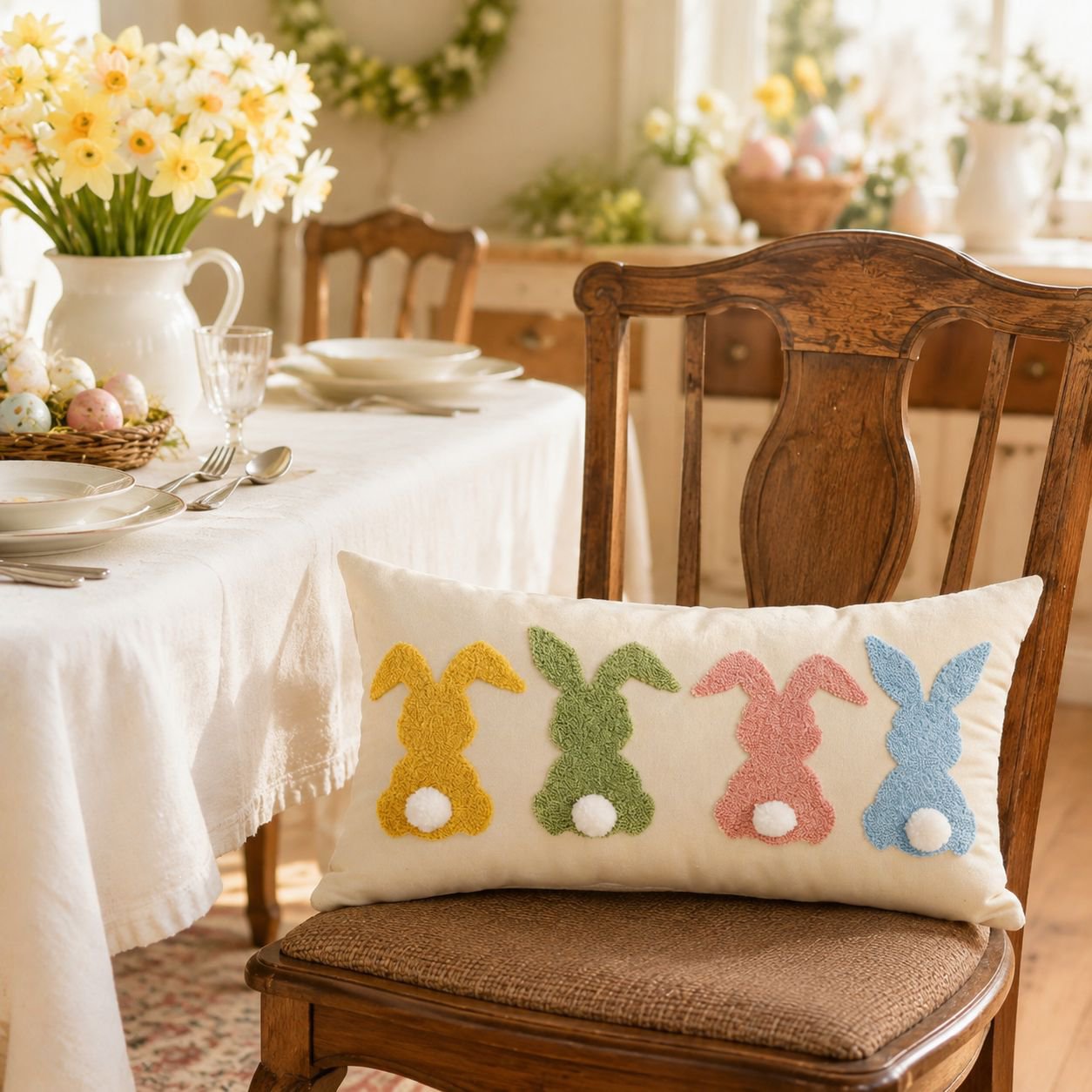 Easter Bunny Pillowcase Pillowcase Easter Home Decor Home Embroidery