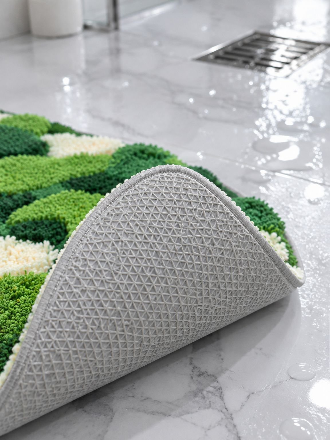 Vista superior de alfombrilla de baño antideslizante y absorbente