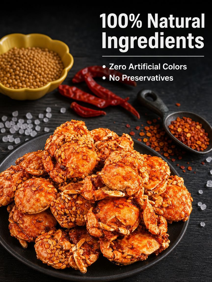 Bowl of seasoned mini crabs ready to eat
