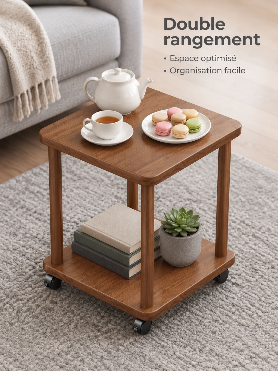 Petite table carrée mobile avec rangement pour salon
