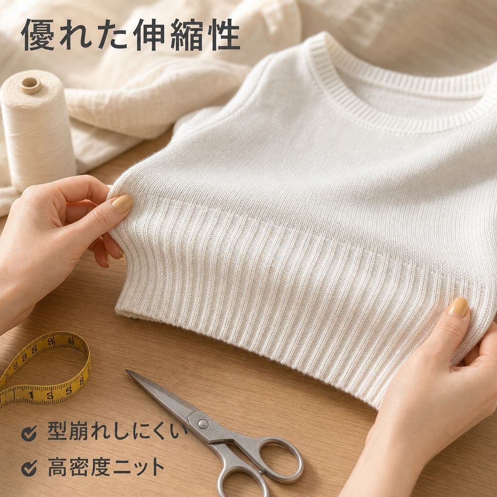 シンプルストレッチニット半袖トップス レディース