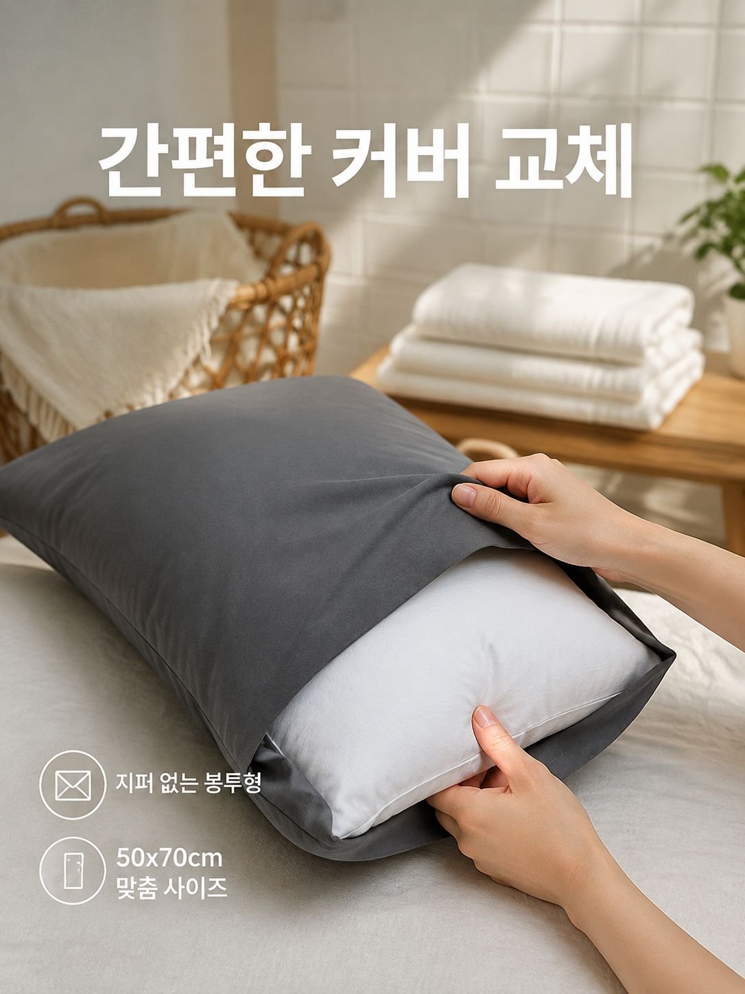 가정용 무색 워싱 면 베갯잇
