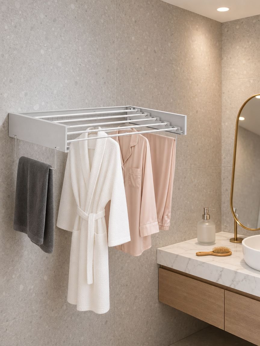Hidden clothes rack seamlessly blending with decor