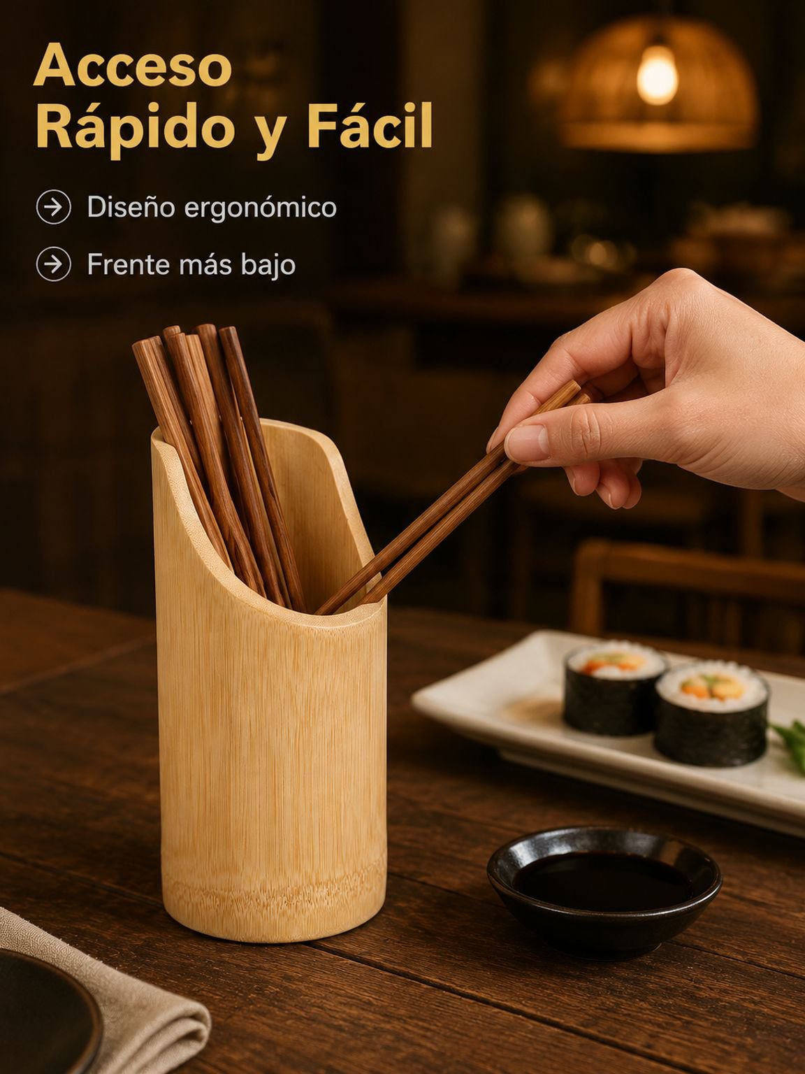 Soporte de bambú para cubiertos