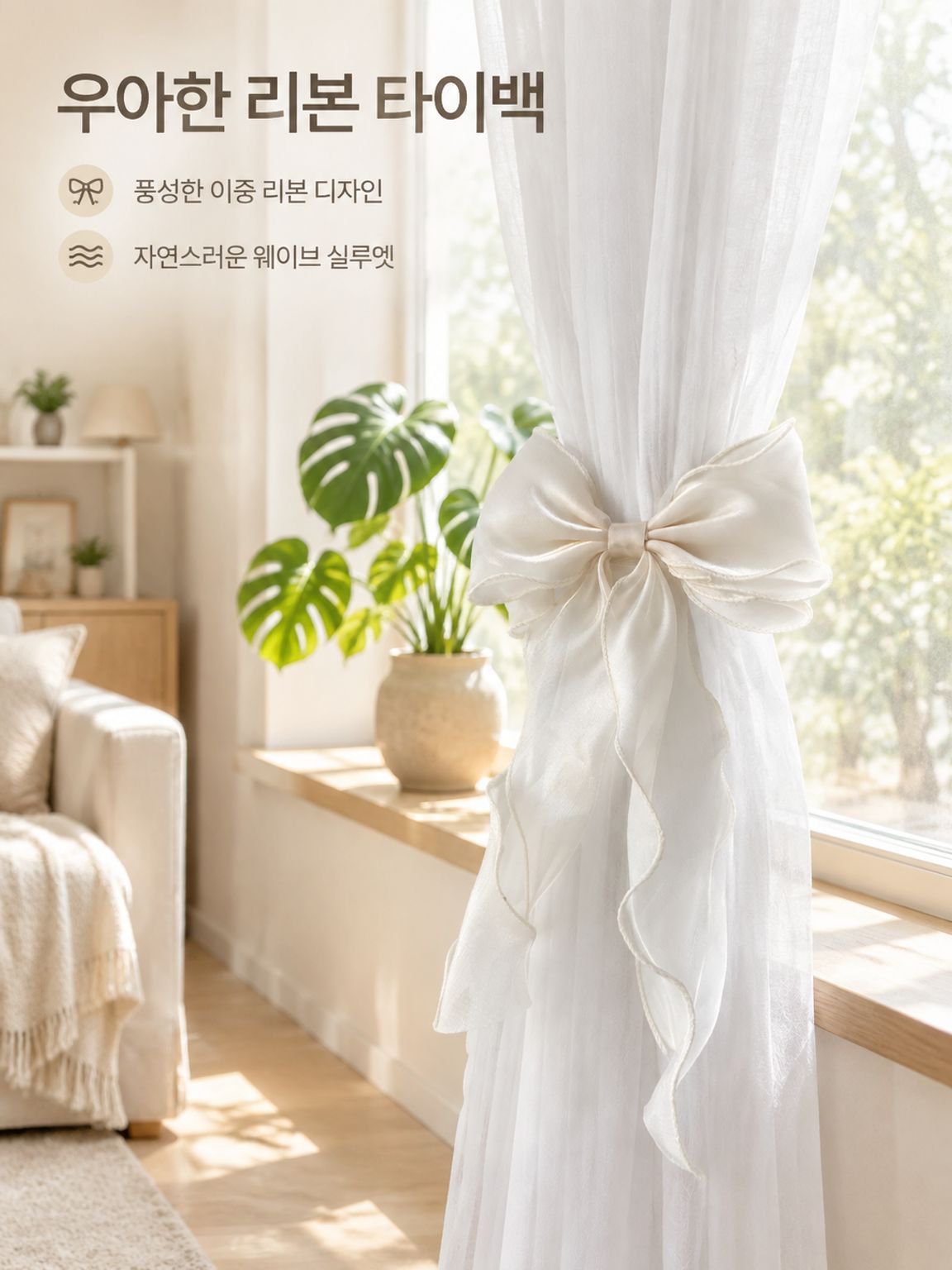 거즈 커튼 전용 리본 장식 매듭끈